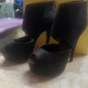 Paper Fox Black Platform Peep-Toe Ankle Booties